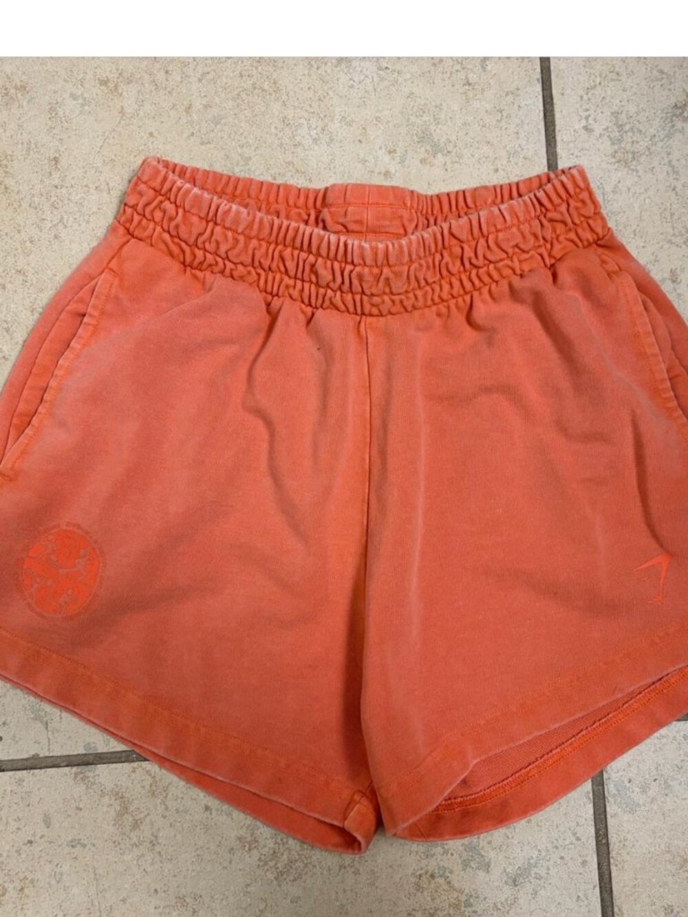 GYMSHARK Women's Collegiate Sweat Shorts Small Orange Vintage Style Pockets